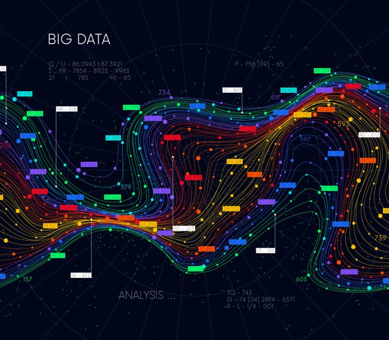 Information sorting and storage business technology, futuristic visualization of big data digital stream, color structure of neural network